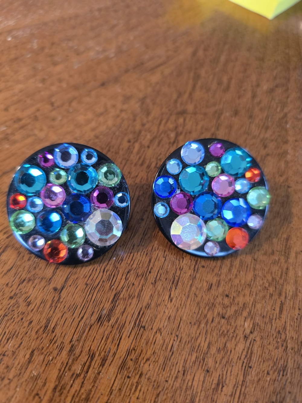 Colorful Crystal Round Clip-On Earrings
